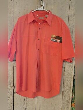 Vintage Bugle Boy Co. Coral Button-Up Shirt Men's XL Y2K Short Sleeve Pocket